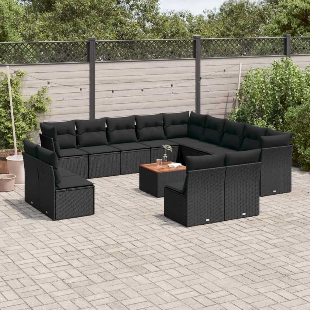 vidaXL 14 pcs conjunto de sofás p/ jardim c/ almofadões vime PE preto