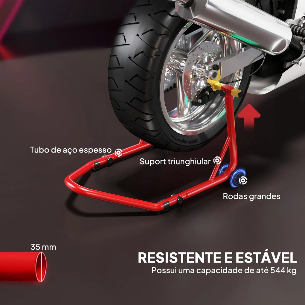Cavalete Elevador Universal Suporte Roda Traseira Mota com Forquilhas em U e L Ajustáveis e Almofadas Antiderrapantes 58,5x34,5x69 cm Vermelho