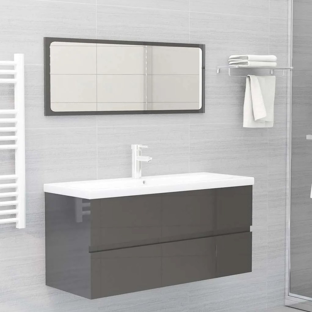 vidaXL 2 pcs conj. móveis casa de banho contraplacado cinza brilhante