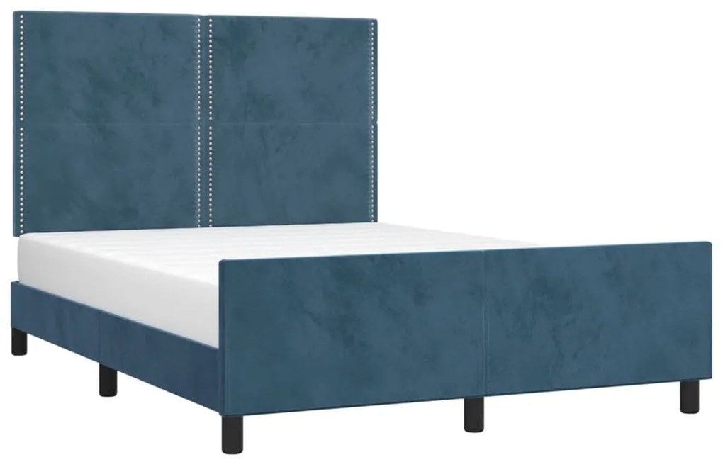 Estrutura de cama sem colchão 140x190 cm veludo azul-escuro