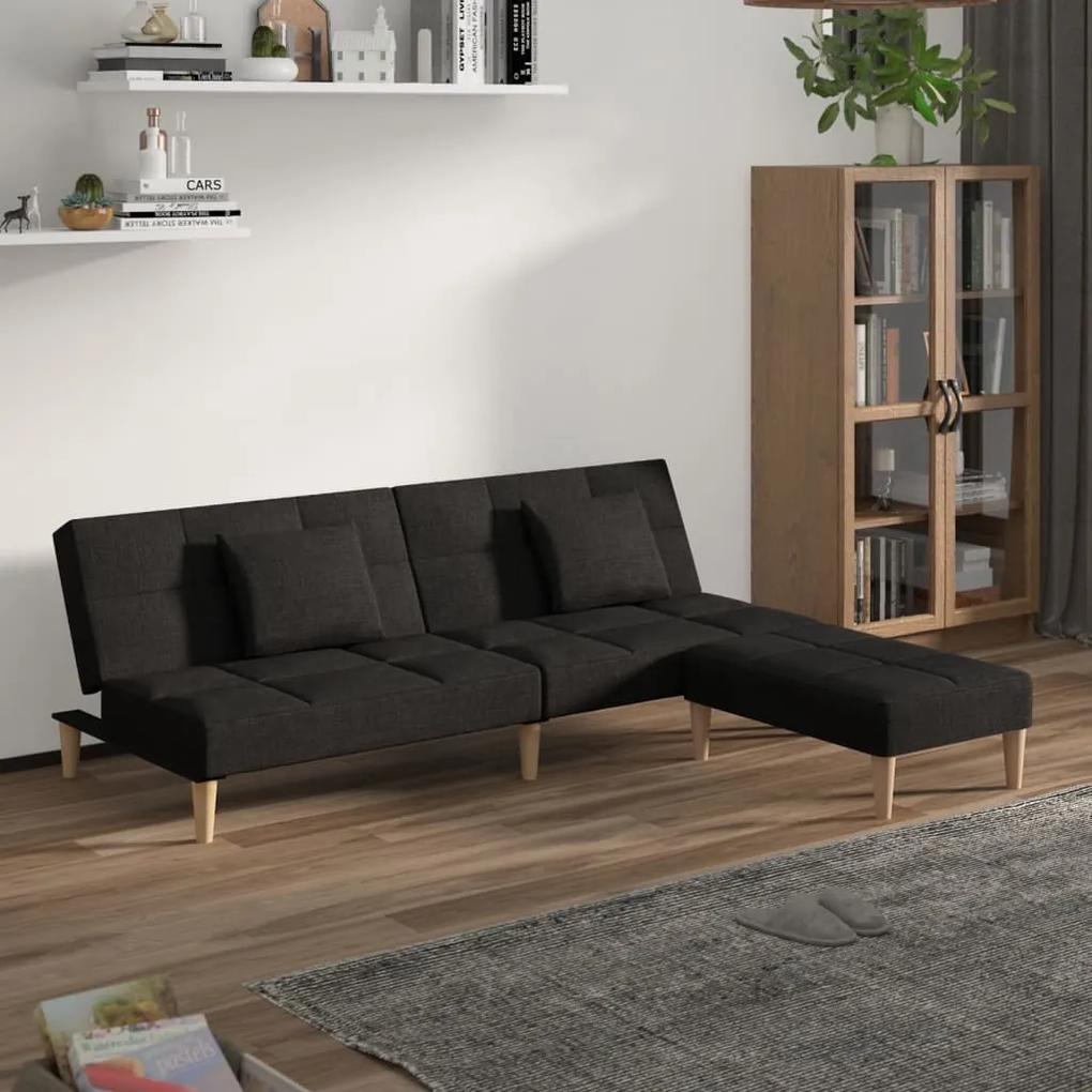 Sofá-cama 2 lug c/ 2 almofadas/apoio de pés tecido cinza-escuro