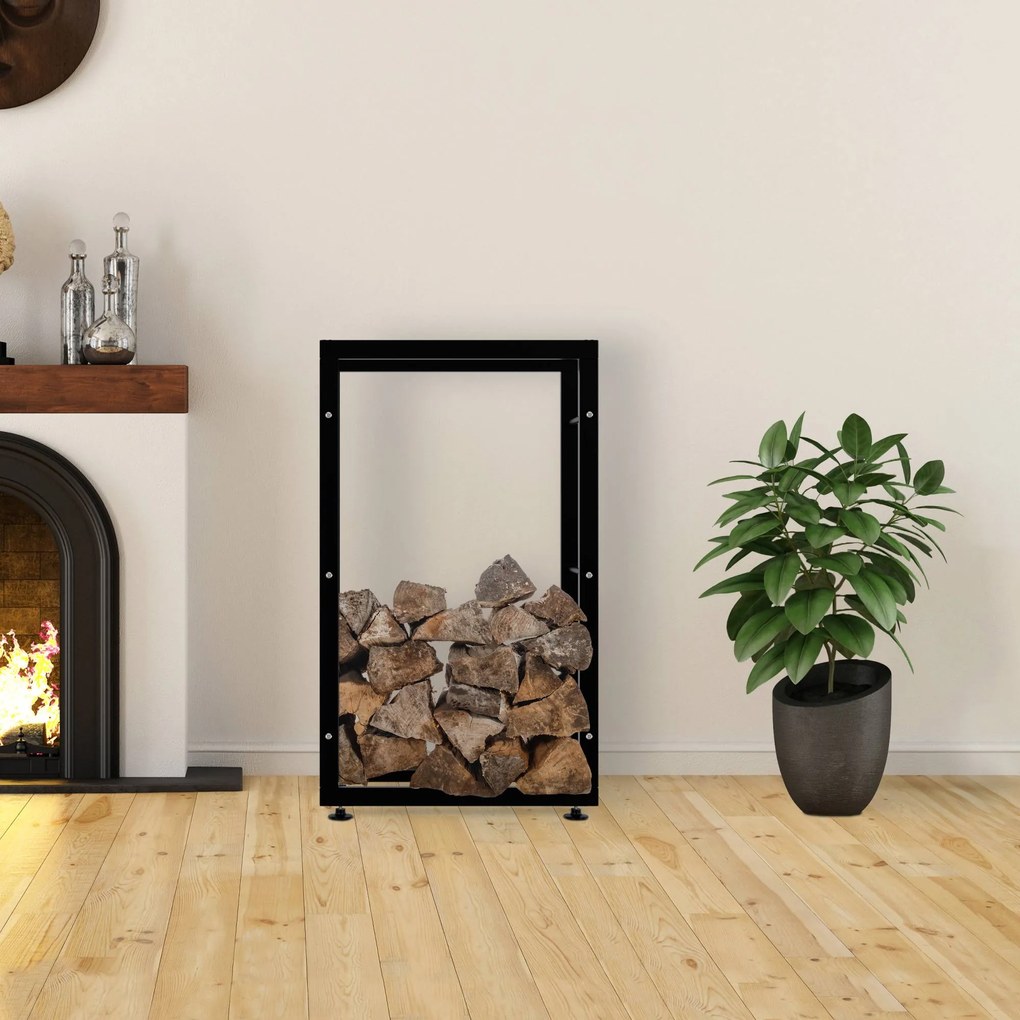 Suporte para lenha Keri V2 60 x 100 x 25 cm Preto