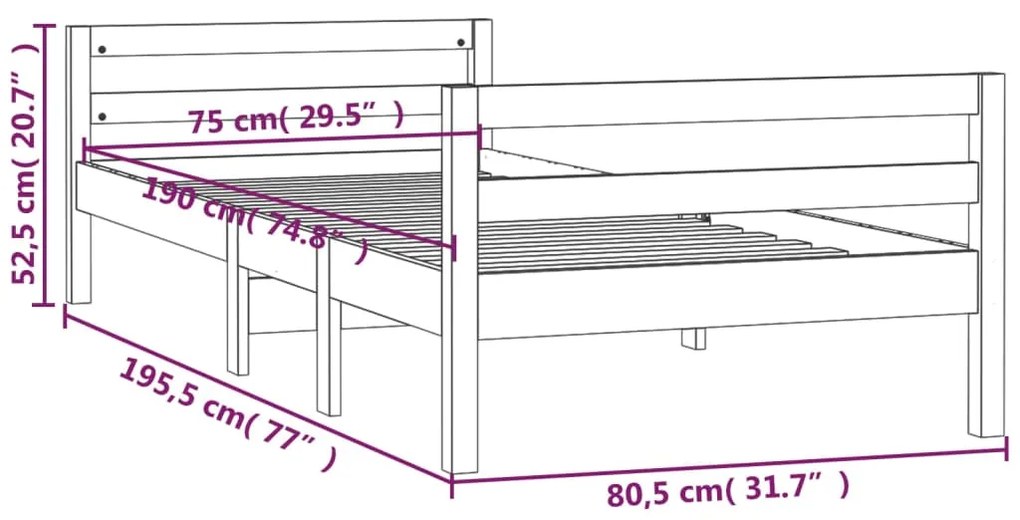 Cama sem colchão 75x190 cm madeira de pinho maciça