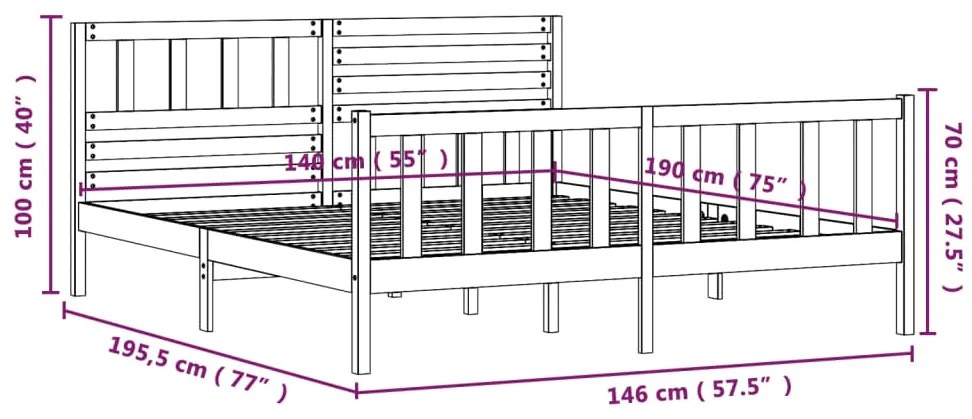 Estrutura de cama 140x190 cm madeira maciça