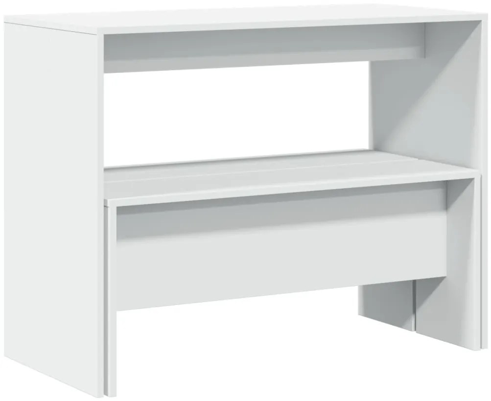 3 pcs conj. mesa de jantar e banco derivados de madeira branco