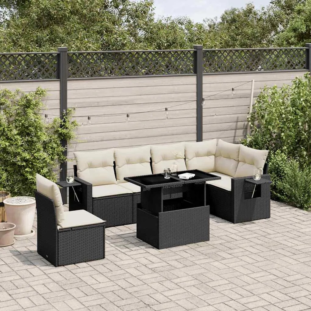 vidaXL 7 pcs conjunto de sofás p/ jardim c/ almofadões vime PE preto