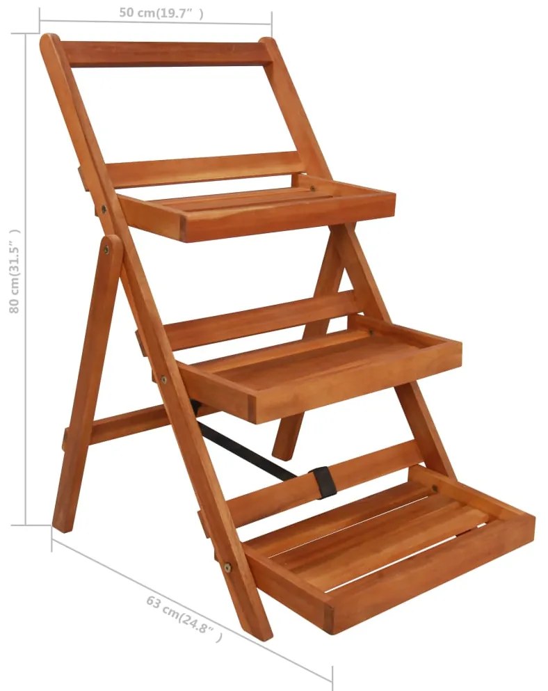 Suporte plantas 3 prateleiras 50x63x80 cm madeira acácia maciça