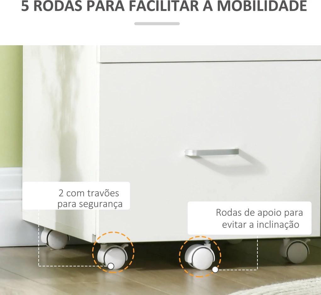 Bloco gavetas de Escritório Móvel Auxiliar para Arquivos com 2 Gavetas Fechadura 2 Chaves 43x45x72cm Branco