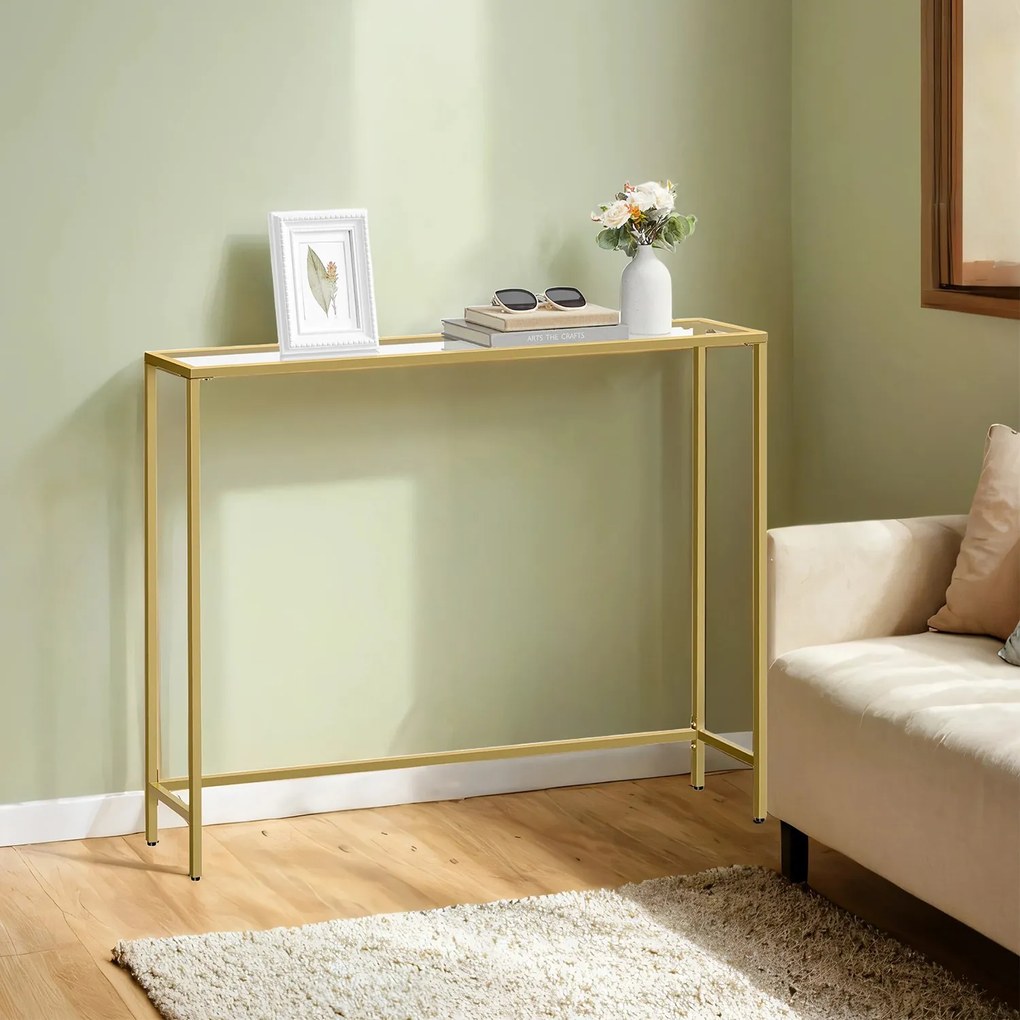 Mesa consola entrada linhas simples 20 x 100 x 80 cm vidro, aço Dourada
