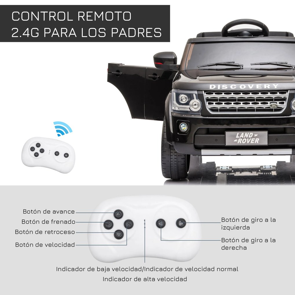 HOMCOM Carro Elétrico para Crianças acima de 3 Anos com Licença de Land Rover Controle Remoto Bateria de 12V e 2 Motores Velocidade de 3-5 km / h 102,5x69x55,4 cm preto
