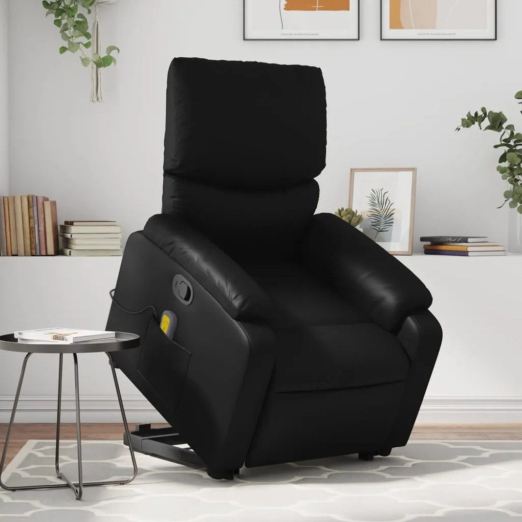 vidaXL Poltrona massagens reclinável elevatória couro artificial preto
