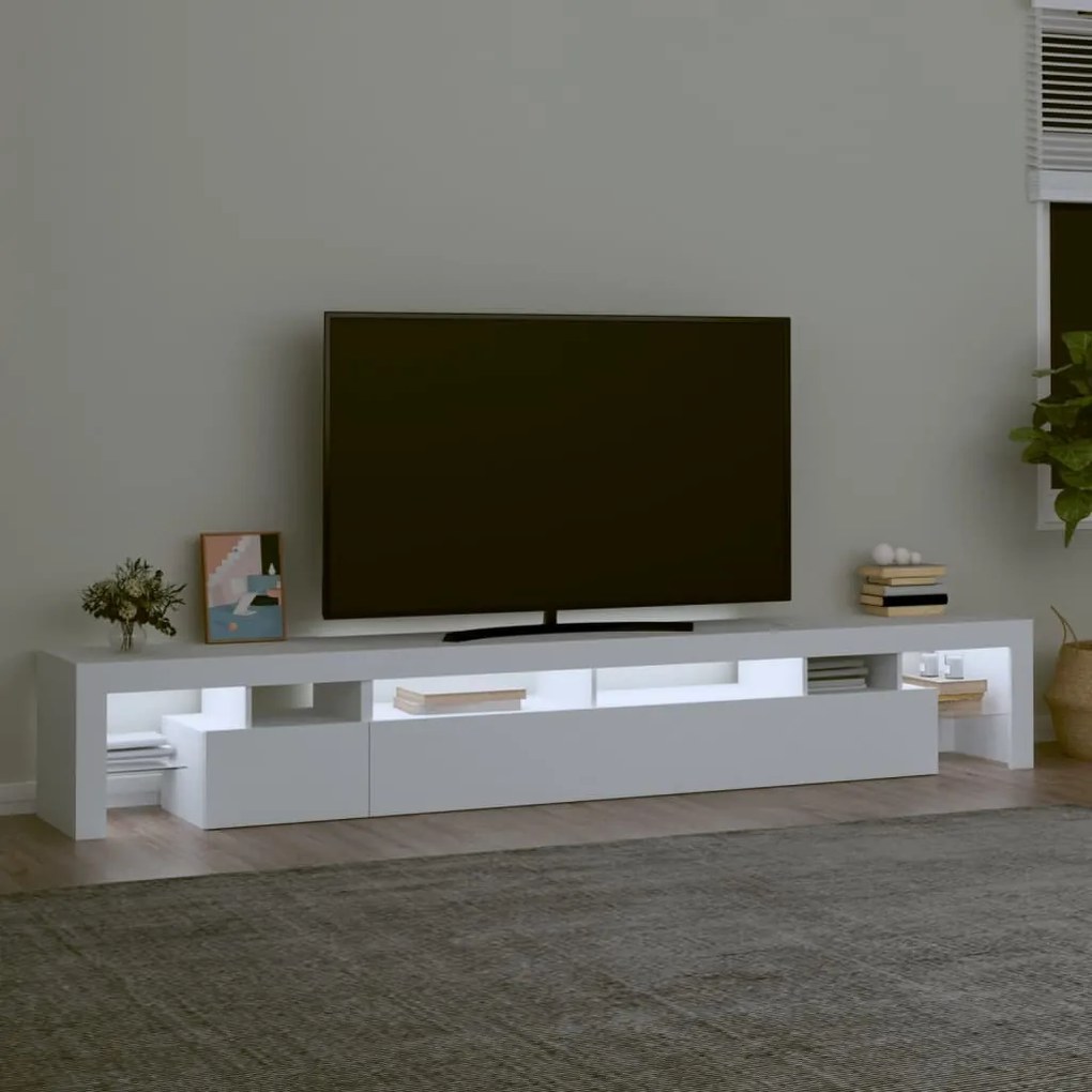 Móvel de TV com luzes LED 260x36,5x40 cm branco