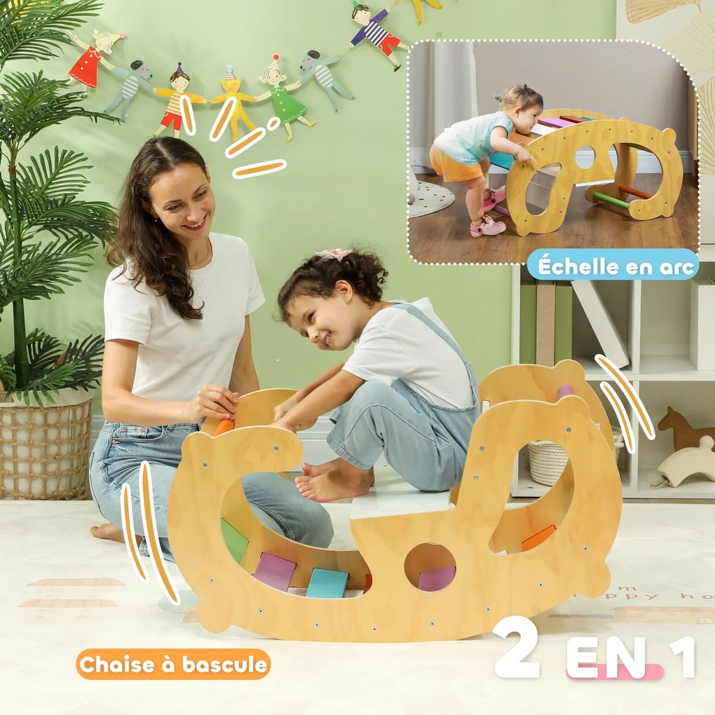 Arco de escalada 2 em 1 para crianças dos 18 aos 48 meses, cadeira de baloiço arco-íris para meninos e meninas, bebés multicolorido