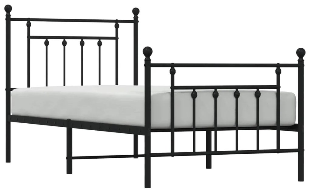 Estrutura de cama com cabeceira e pés 90x200 cm metal preto