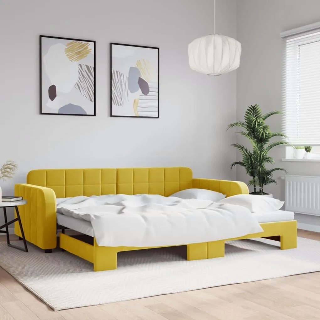 vidaXL Sofá-cama com gavetão 90x200 cm veludo amarelo
