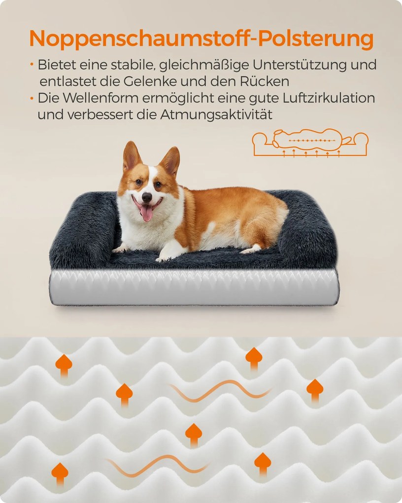 Cama para cães L Cobertura amovível e lavável 91 x 68 x 23 cm Cinzento escuro
