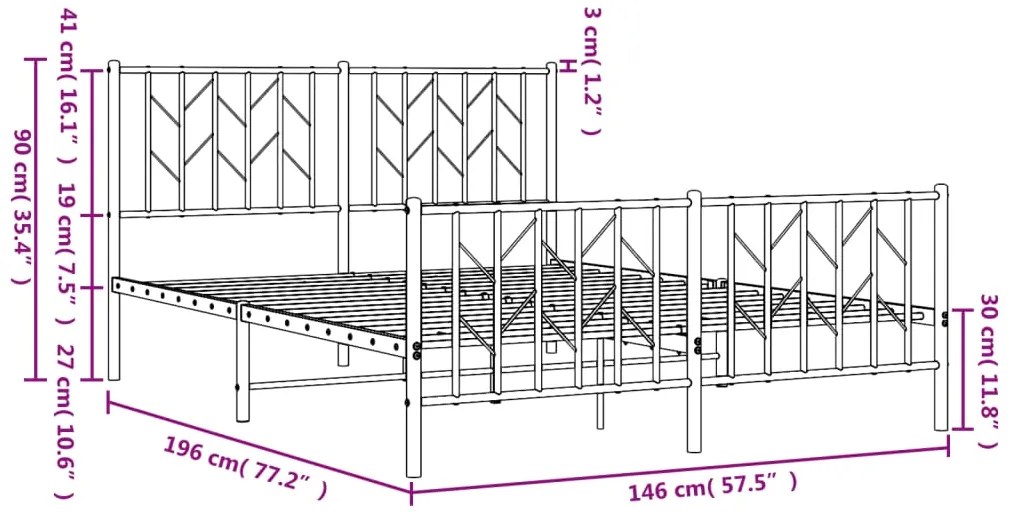Estrutura de cama com cabeceira e pés 140x190 cm metal preto