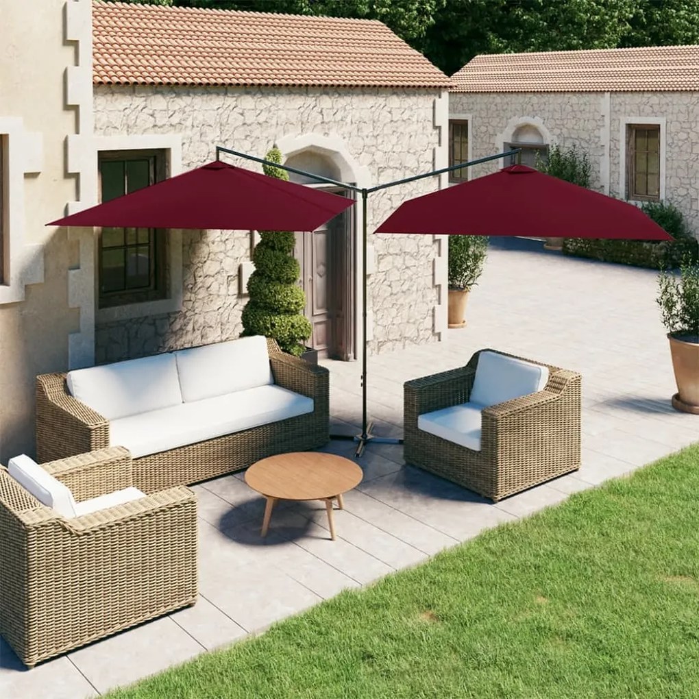 vidaXL Guarda-sol de jardim duplo com poste de aço 600x300 cm bordô