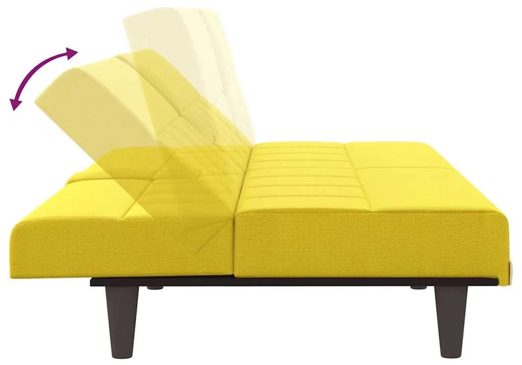 Sofá-cama com suportes para copos tecido amarelo-claro