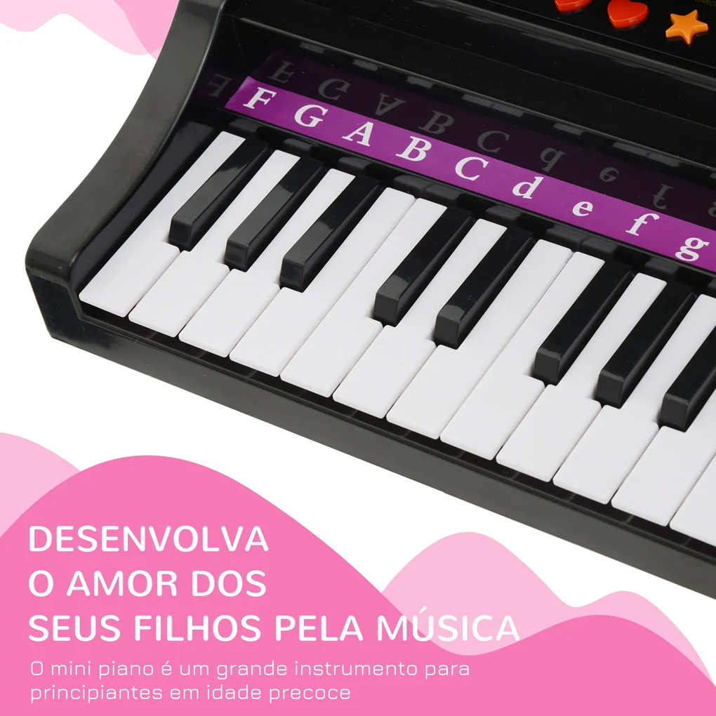 Piano Teclado Musical Karaokê Infantil com 25 Teclas e Microfone para  Iniciantes