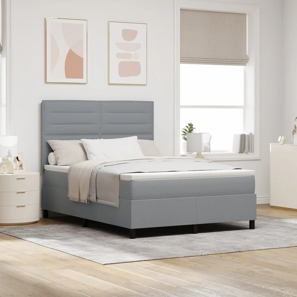 Cama Box Spring com Colchão Cinza Claro 140x200 cm Tecido