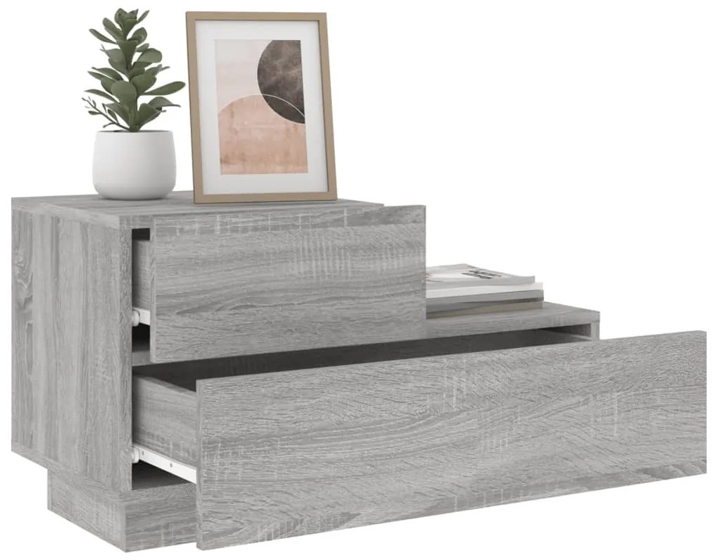 Mesa de cabeceira com luzes LED 70x36x40,5 cm cinzento-sonoma