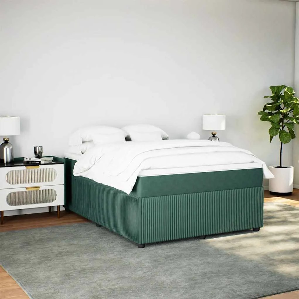 Cama com molas/colchão 160x200 cm veludo verde-escuro