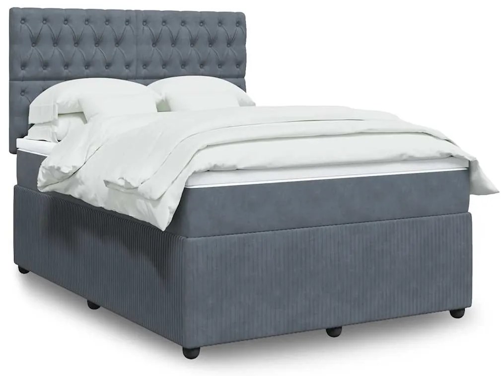 vidaXL Cama com molas/colchão 160x200 cm veludo cinzento-escuro