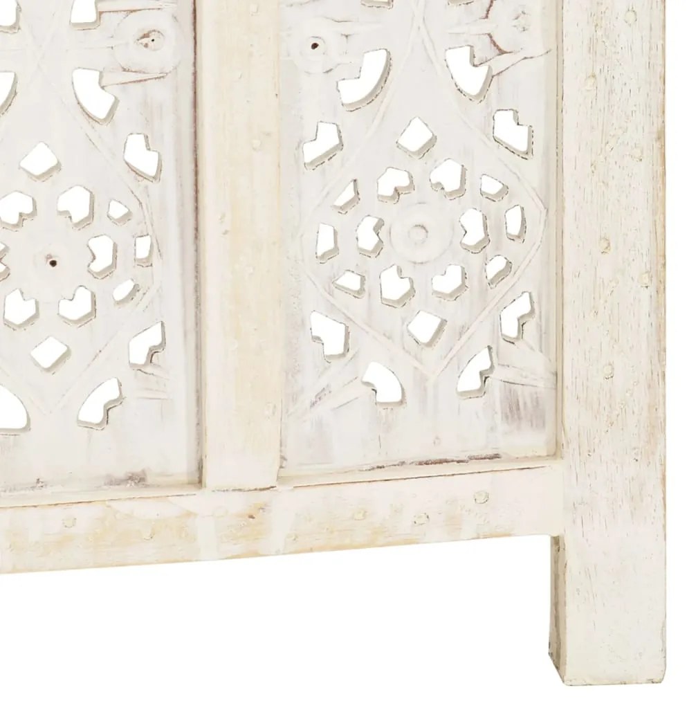 Biombo esculp. mão 4 painéis 160x165cm mangueira maciça branco