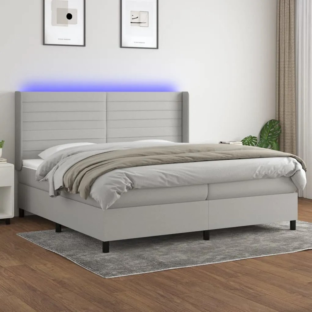 vidaXL Cama box spring c/ colchão e LED 200x200 cm tecido cinza-claro