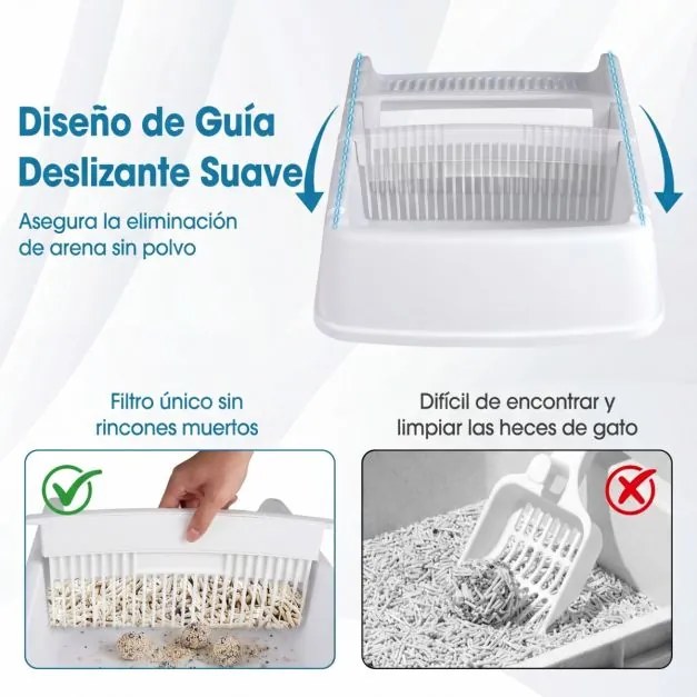 Caixa de areia semiautomática para gatos 60 x 46 x 24 cm com tampa aberta e laterais altas; banheira para gatos com tabuleiro tipo gaveta, branca