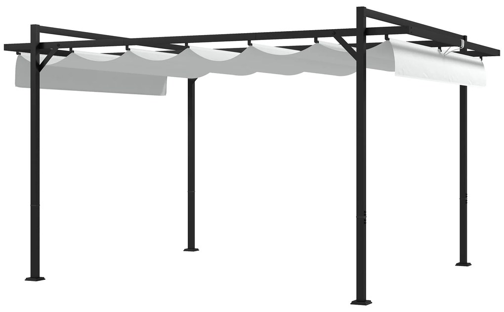 Outsunny Pérgola 3x4 Pérgola de Jardim com Teto Retrátil de Poliéster e 12 Orifícios de Drenagem Branco | Aosom Portugal