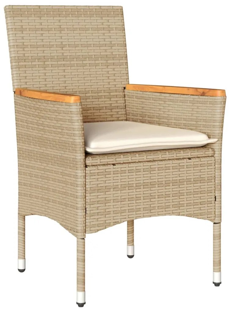 5 pcs conjunto jantar jardim com almofadões vime PE/vidro bege
