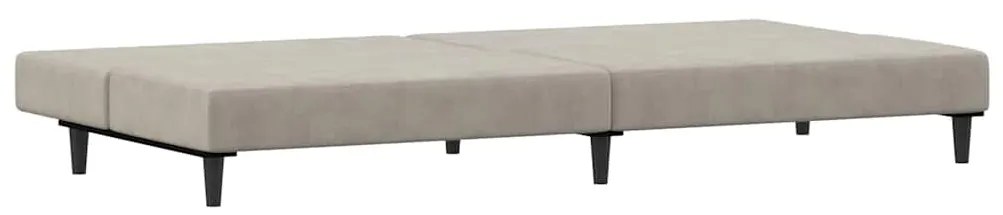 Sofá-cama de 2 lugares veludo cinzento-claro