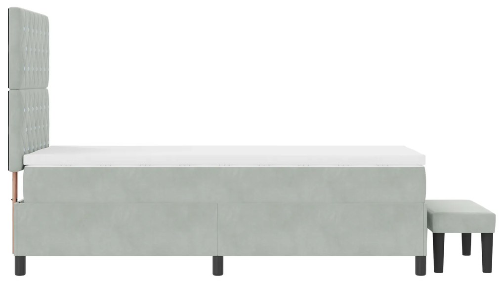 Cama Box Spring com Colchão & Banco Cinza Claro 100x200 cm Veludo