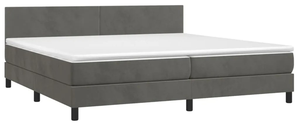 Cama box spring c/ colchão/LED 200x200cm veludo cinzento-escuro