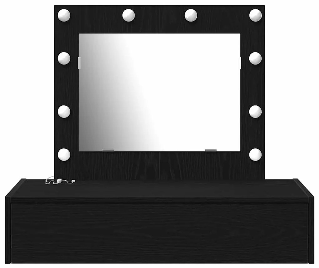 Mesa de Maquiagem Montada na Parede com Luzes LED em Carvalho Preto