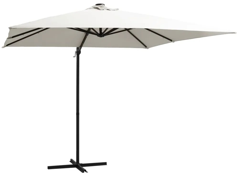 Guarda-sol cantilever c/ luzes LED e poste aço 250x250 cm areia