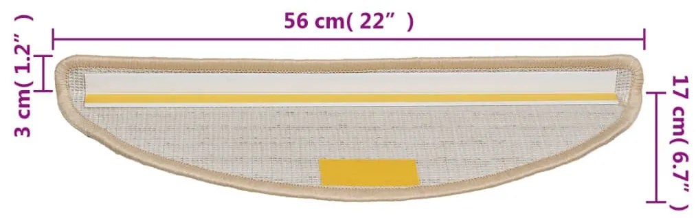 Tapetes de escada 15 pcs 56x17x3 cm creme