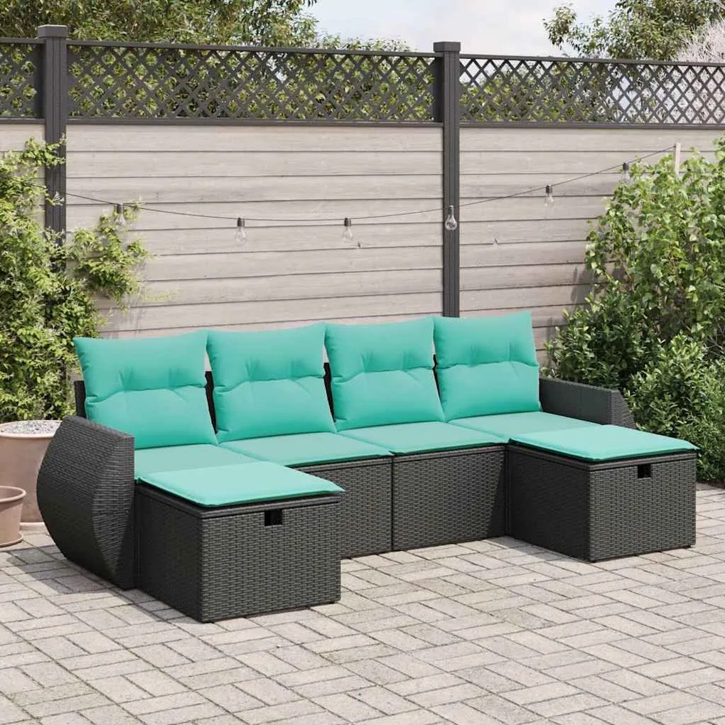 vidaXL 6 pcs conjunto sofás de jardim c/ almofadões vime PE preto