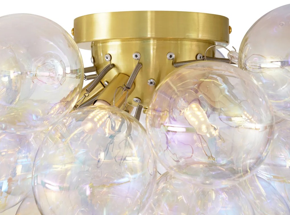 Candeeiro de Teto Design Latão com Vidro Arco-Íris 6 Luzes - Uvas