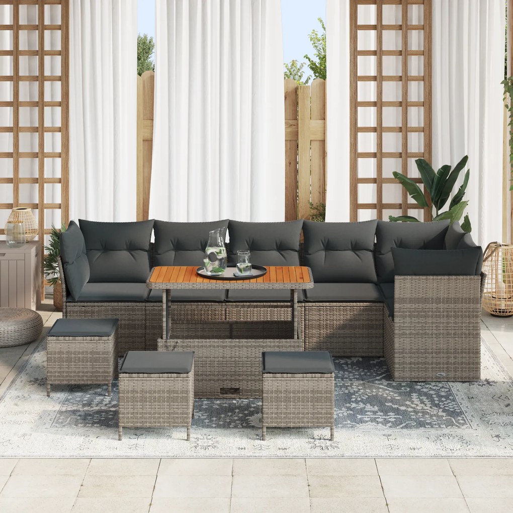 Conjunto de Sofá de Jardim vidaXL com 10 Peças e Cushions Cinza Rattan