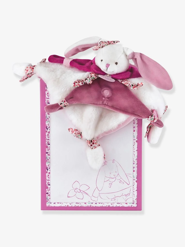 Boneco-doudou quadrado, 27 cm, coelho cereja - DOUDOU ET COMPAGNIE rosa