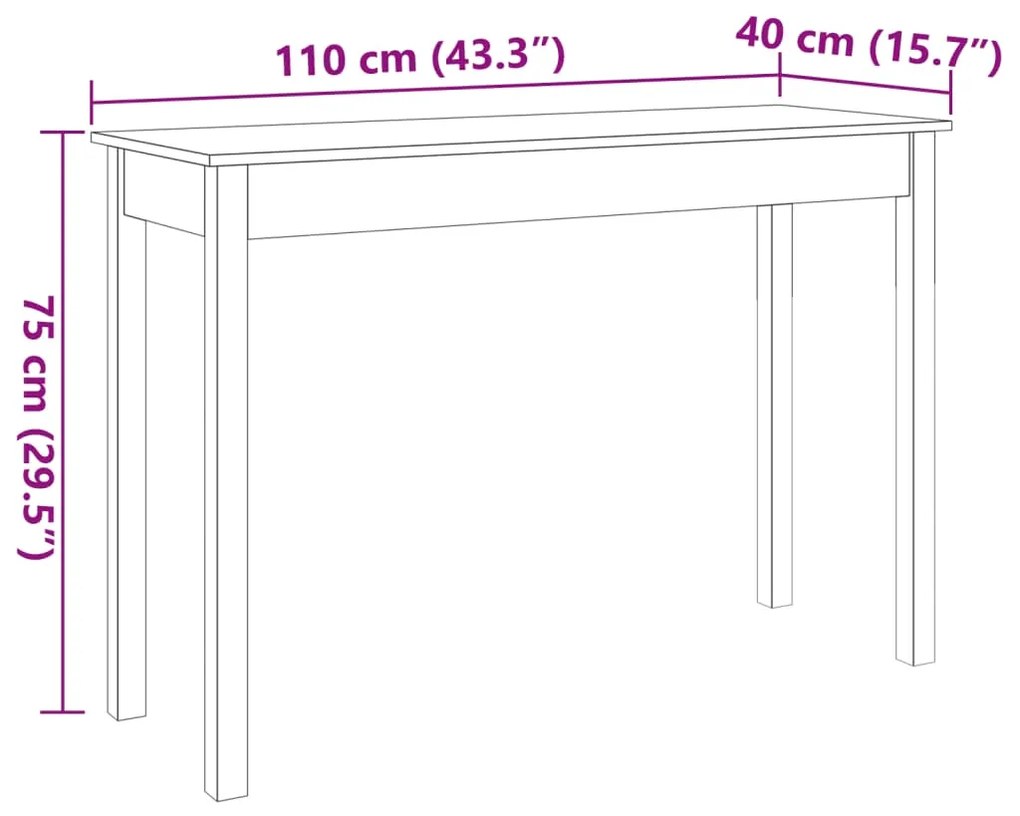 Mesa consola 110x40x75 cm madeira de pinho maciça castanho mel