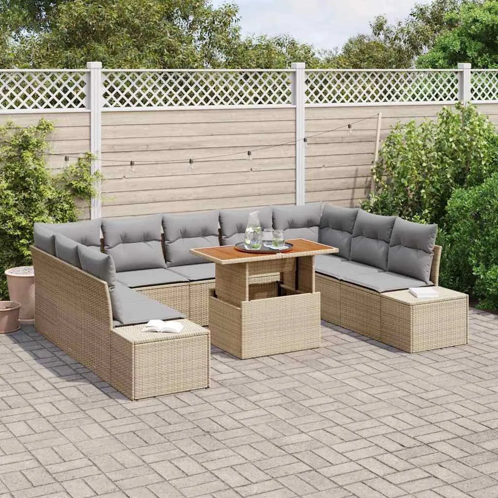 Conjunto de Jantar de Jardim com 10 peças e almofadas em rattan poliés
