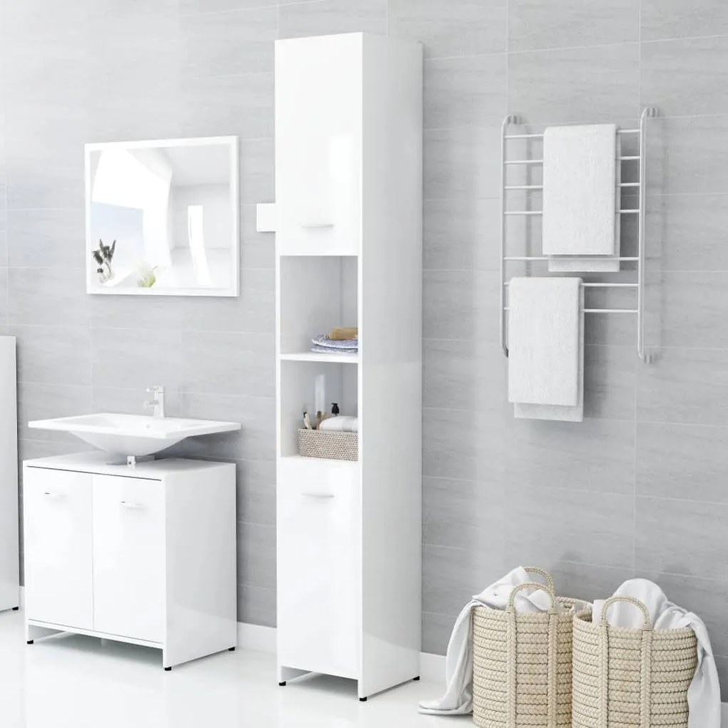 802603 vidaXL Armário casa de banho 30x30x183,5 cm contrapl. branco brilhante