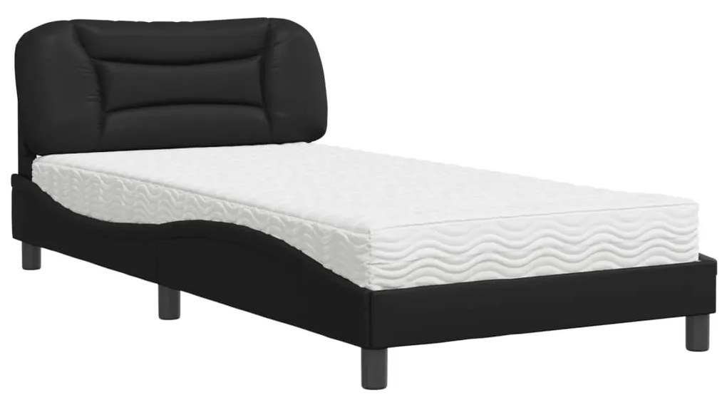 Cama com colchão 100x200 cm couro artificial preto