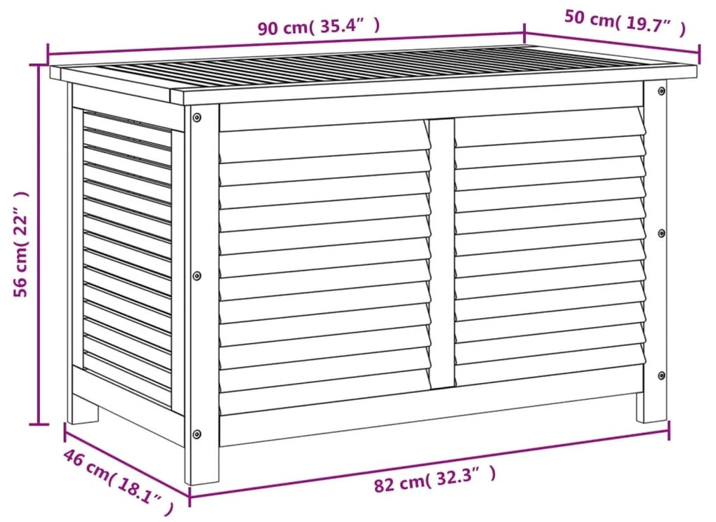 Caixa arrumação jardim c/ veneziana 90x50x56 cm acácia maciça