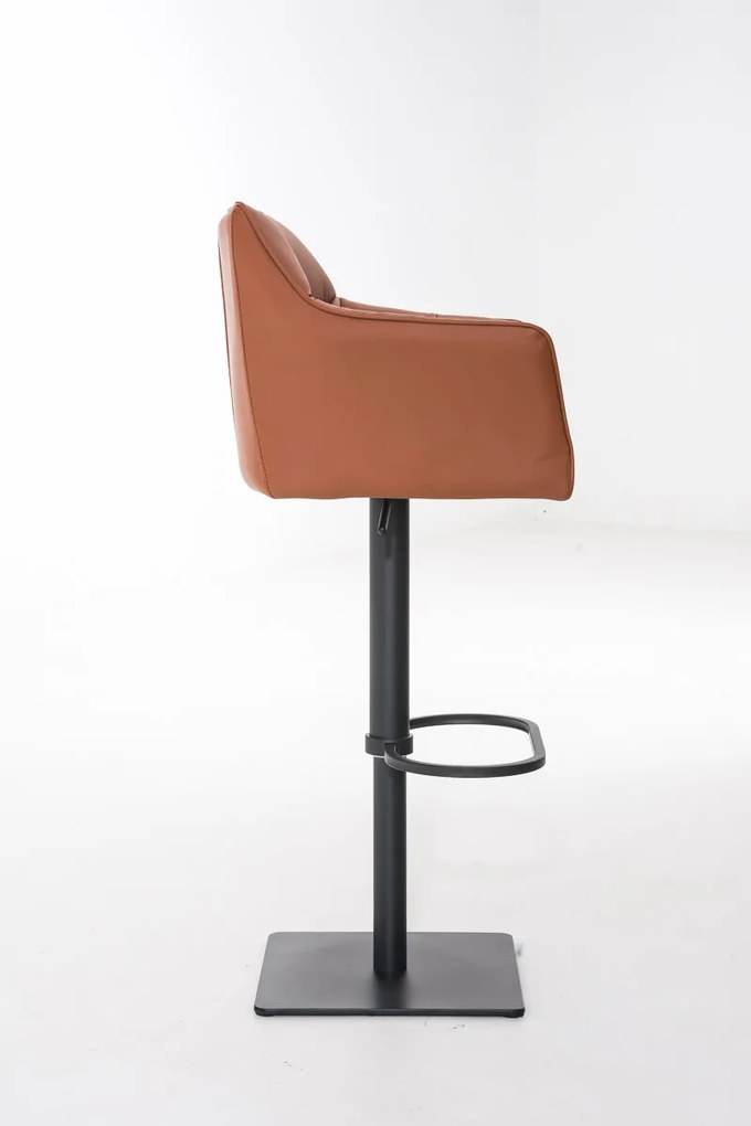 Banco de bar Damaso em couro sintético e estrutura preta 64 x 88-113 x 45 cm Castanho claro