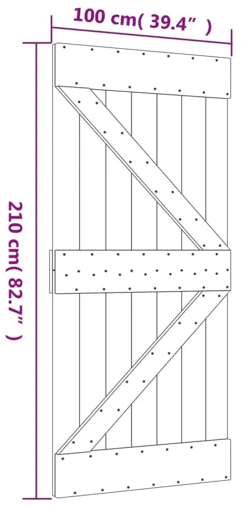 Porta de correr c/ ferragens 100x210 cm madeira de pinho maciça